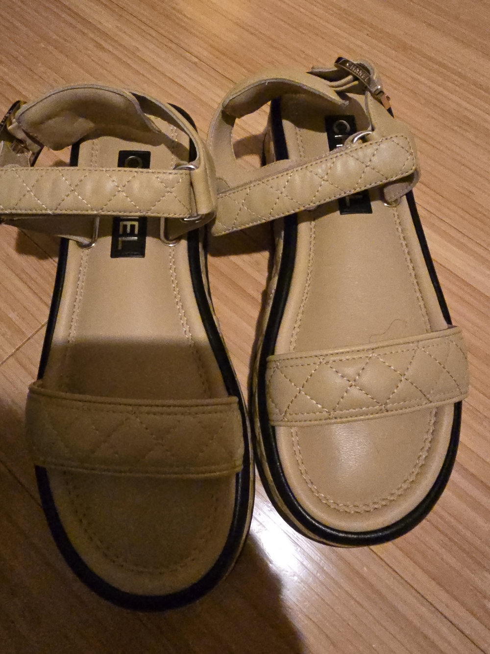 Chanel 22A Quilted Lambskin Platform Sandals - Beige/Black - Size 38C (New) - Picture 8 of 11